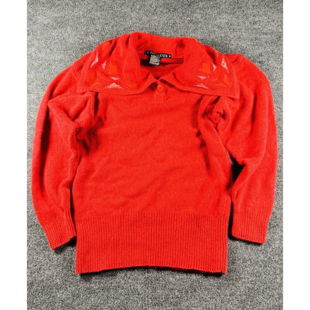 Vintage I.B. Diffusion Red Black Bow Silk Angora Beaded Sweater Holiday Medium